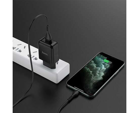  Сетевое зарядное устройство HOCO N2 Vigour single 1xUSB с Кабелем USB - Lightning, 2A, 10W, черный 