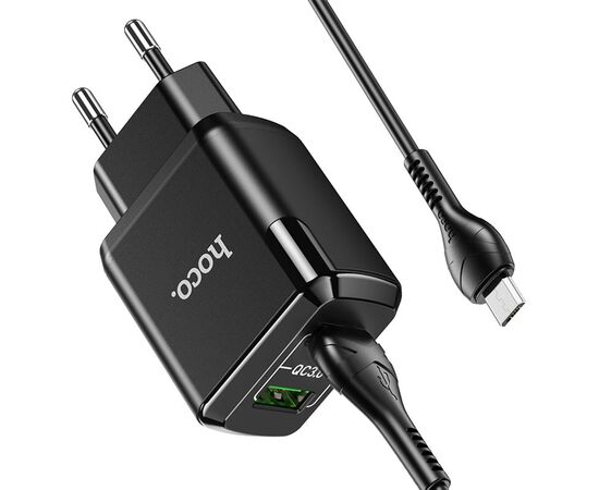 Сетевое зарядное устройство HOCO N6 Charmer 2xUSB с Кабелем USB - Micro, 3A, 18W, черный 