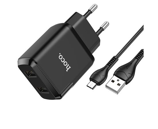  Сетевое зарядное устройство HOCO N7 Speedy 2xUSB с Кабелем USB - Micro, 2.1A, 10W, черный 