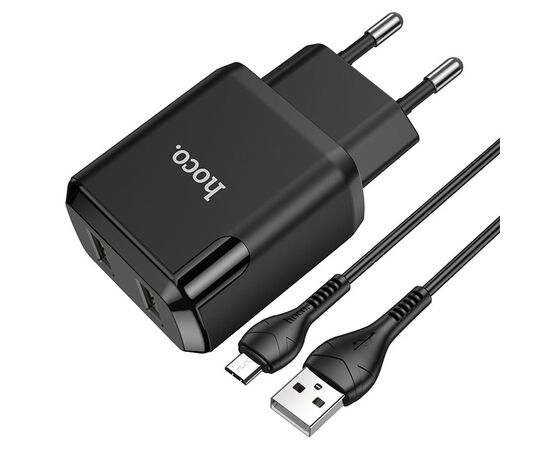 Сетевое зарядное устройство HOCO N7 Speedy 2xUSB с Кабелем USB - Micro, 2.1A, 10W, черный 