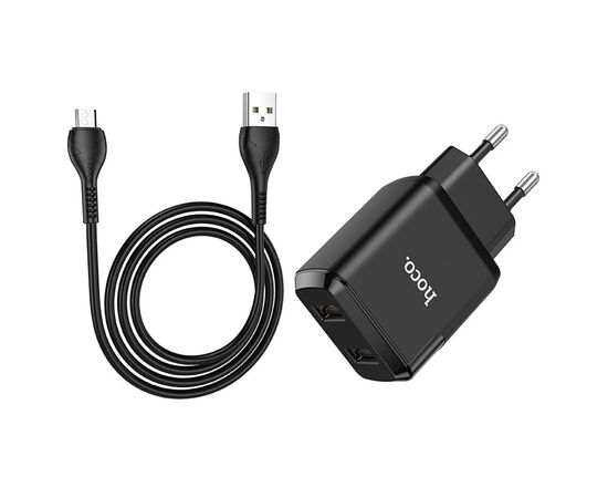  Сетевое зарядное устройство HOCO N7 Speedy 2xUSB с Кабелем USB - Micro, 2.1A, 10W, черный 