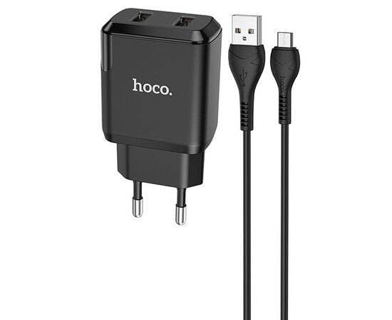  Сетевое зарядное устройство HOCO N7 Speedy 2xUSB с Кабелем USB - Micro, 2.1A, 10W, черный 