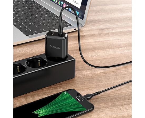  Сетевое зарядное устройство HOCO N7 Speedy 2xUSB с Кабелем USB - Micro, 2.1A, 10W, черный 