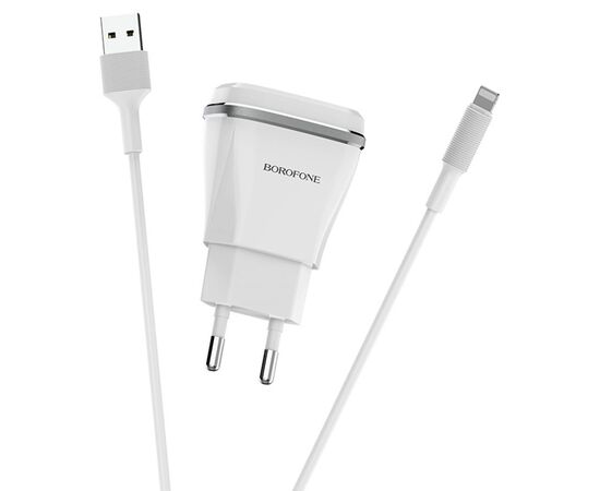  Сетевое зарядное устройство BOROFONE BA1A Joyplug 1xUSB с Кабелем USB - Lightning, 1A, белый 