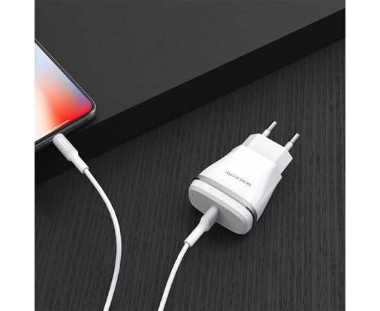  Сетевое зарядное устройство BOROFONE BA1A Joyplug 1xUSB с Кабелем USB - Lightning, 1A, белый 