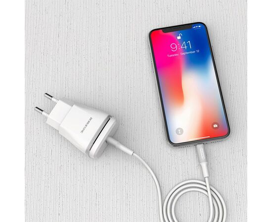  Сетевое зарядное устройство BOROFONE BA1A Joyplug 1xUSB с Кабелем USB - Lightning, 1A, белый 
