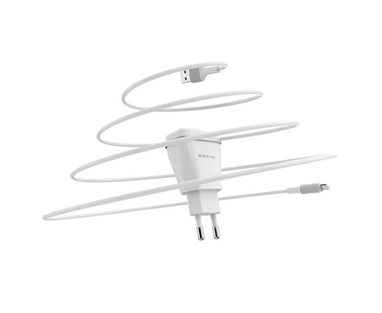  Сетевое зарядное устройство BOROFONE BA1A Joyplug 1xUSB с Кабелем USB - Lightning, 1A, белый 