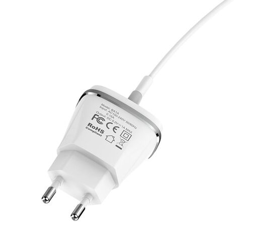  Сетевое зарядное устройство BOROFONE BA1A Joyplug 1xUSB с Кабелем USB - Lightning, 1A, белый 