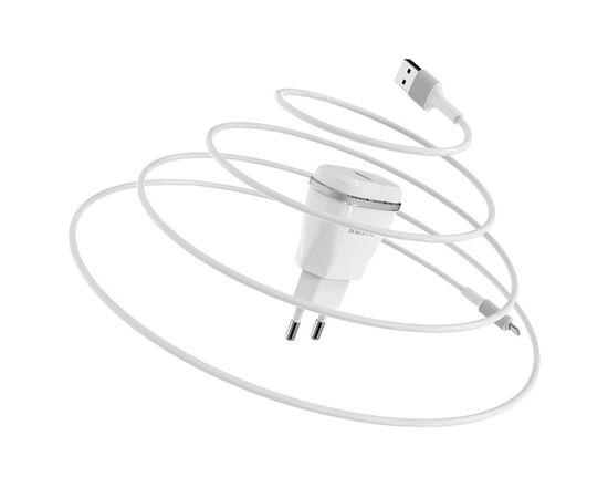  Сетевое зарядное устройство BOROFONE BA1A Joyplug 1xUSB с Кабелем USB - Lightning, 1A, белый 