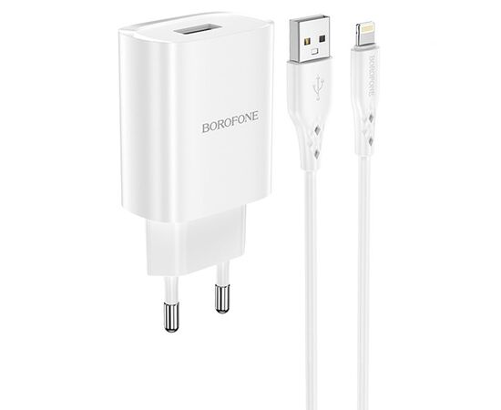  Сетевое зарядное устройство BOROFONE BN1 Innovative 1xUSB с Кабелем USB - Lightning, 2.1A, 5W, белый 