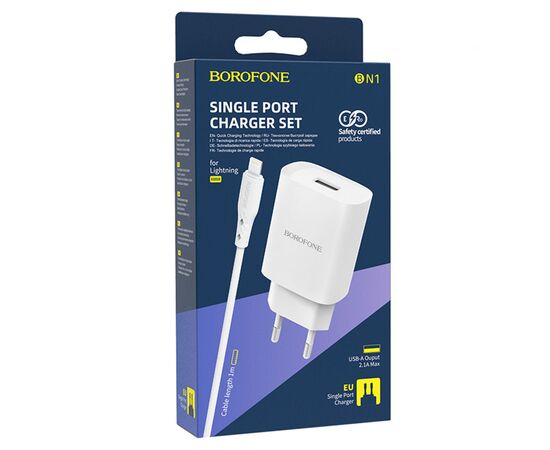  Сетевое зарядное устройство BOROFONE BN1 Innovative 1xUSB с Кабелем USB - Lightning, 2.1A, 5W, белый 