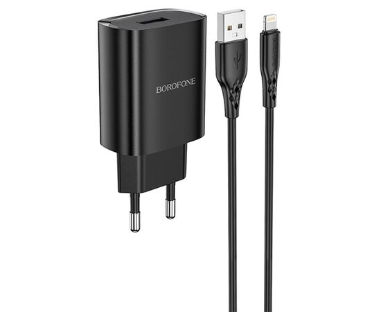  Сетевое зарядное устройство BOROFONE BN1 Innovative 1xUSB с Кабелем USB - Lightning, 2.1A, черный 