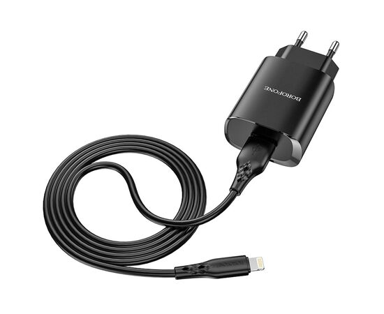  Сетевое зарядное устройство BOROFONE BN1 Innovative 1xUSB с Кабелем USB - Lightning, 2.1A, черный 