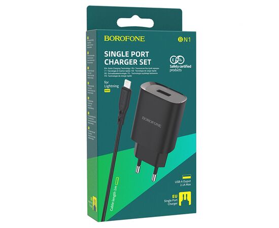  Сетевое зарядное устройство BOROFONE BN1 Innovative 1xUSB с Кабелем USB - Lightning, 2.1A, черный 