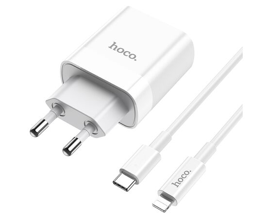  Сетевое зарядное устройство HOCO C80A Rapido 1xUSB + 1xUSB-C с Кабелем Type-C - Lightning, 3.1A, 20W, белый 