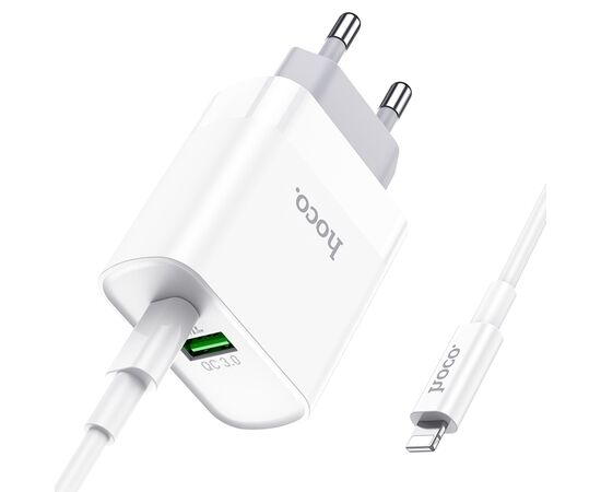  Сетевое зарядное устройство HOCO C80A Rapido 1xUSB + 1xUSB-C с Кабелем Type-C - Lightning, 3.1A, 20W, белый 