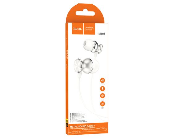  Проводные наушники HOCO M106 Fountain, Jack 3.5mm, 1.2 м, серебристый 