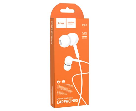  Проводные наушники HOCO M82 La musique, Jack 3.5mm, 1.2 м, белый 