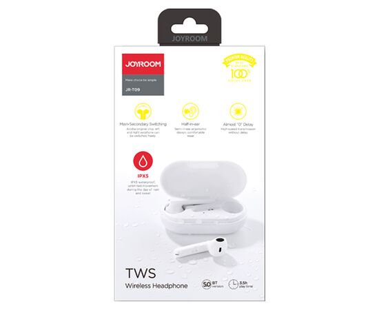  Беспроводные наушники TWS JOYROOM JR-T09, Bluetooth, белый 