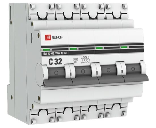  Автоматический выключатель EKF PROxima ВА 47-63 (mcb4763-4-32C-pro) 32А (C) 4,5kA 4P 