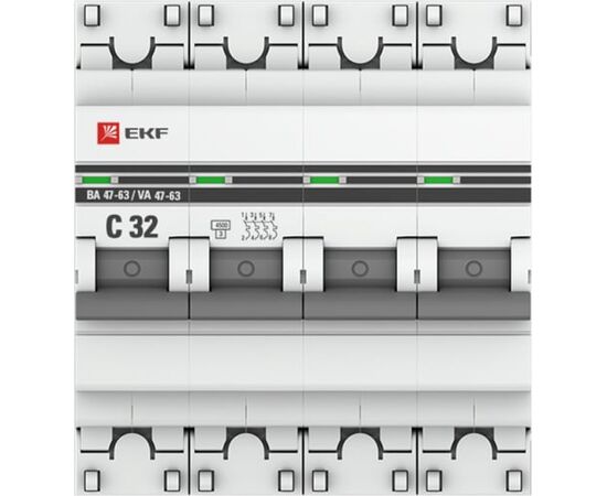  Автоматический выключатель EKF PROxima ВА 47-63 (mcb4763-4-32C-pro) 32А (C) 4,5kA 4P 