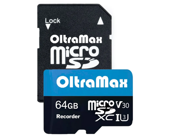  MicroSD  64GB  OltraMax Class 10 Recorder UHS-I U3 V30 (95 Mb/s) + SD адаптер 