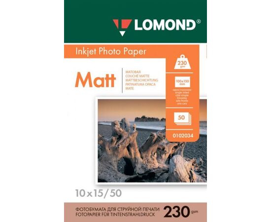  Фотобумага Lomond 0102034 10x15, 230г, м2, 50л., белый матовое для струйной печати 