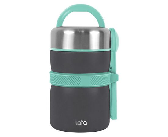  Термос LARA LR04-57 черн/бирюз 2л, двойные стенки, вилка, ложка, 3 контейнера 320мл/380мл/700мл 