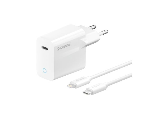  СЗУ Deppa 11425 USB Type-C, Power Delivery, 20Вт, дата-кабель USB-C - Lightning MFI, белый, 11425 