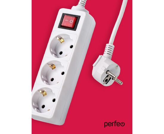  Сетевой удлинитель Perfeo  с кнопкой "POWERMATE", 1,8м, 3 розетки, белый(PF-PM-3/1,8-W) 