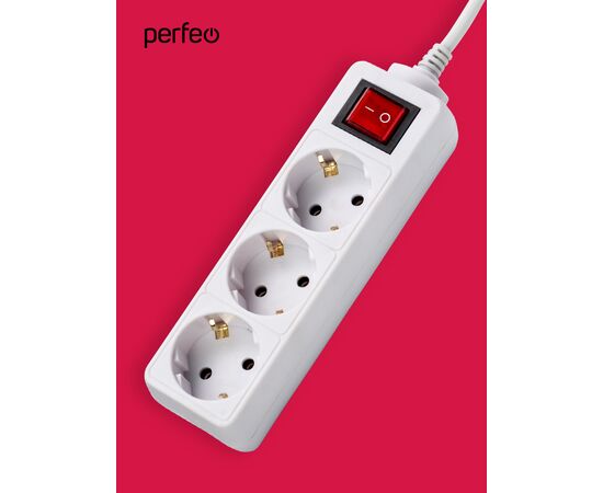  Сетевой удлинитель Perfeo  с кнопкой "POWERMATE", 1,8м, 3 розетки, белый(PF-PM-3/1,8-W) 