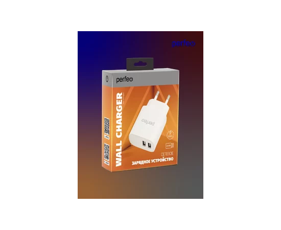  PERFEO Сетевое зарядное устройство с двумя разъемами USB, 2.4А, белый (I4658) 
