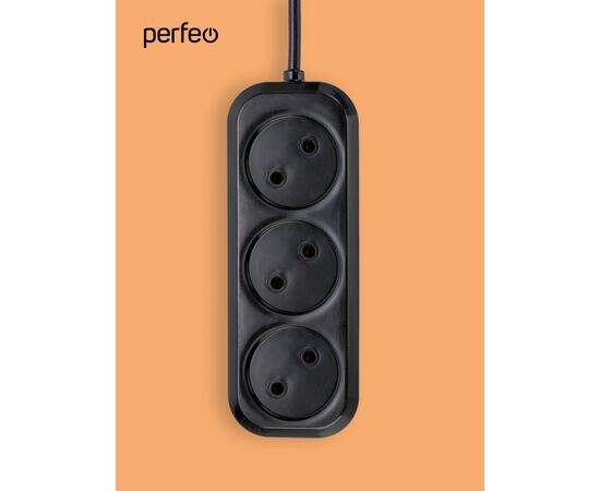  Сетевой удлинитель без заземления Perfeo "RU POWER", 1,5м, 3 розетки, чёрный (Р16-012) 