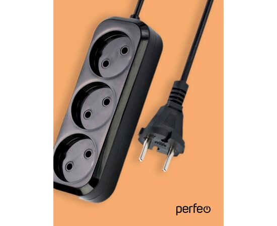  Сетевой удлинитель без заземления Perfeo "RU POWER", 1,5м, 3 розетки, чёрный (Р16-012) 