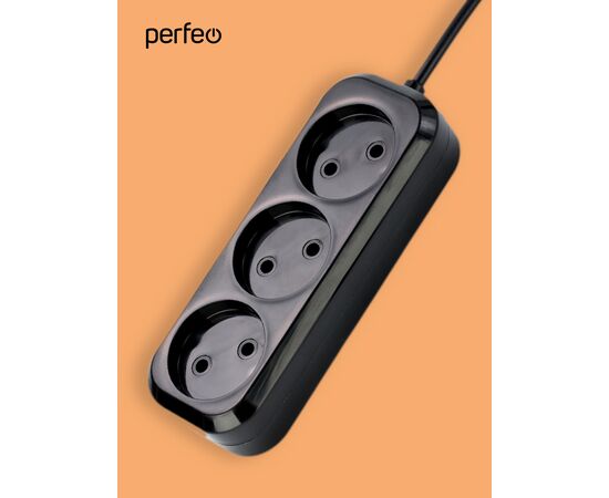  Сетевой удлинитель без заземления Perfeo "RU POWER", 1,5м, 3 розетки, чёрный (Р16-012) 