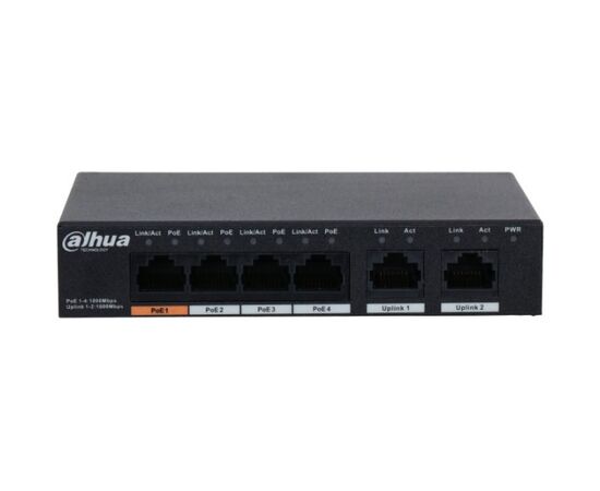  Коммутатор Dahua DH-PFS3006-4GT-60 4x100Mb 3PoE+ 60W 
