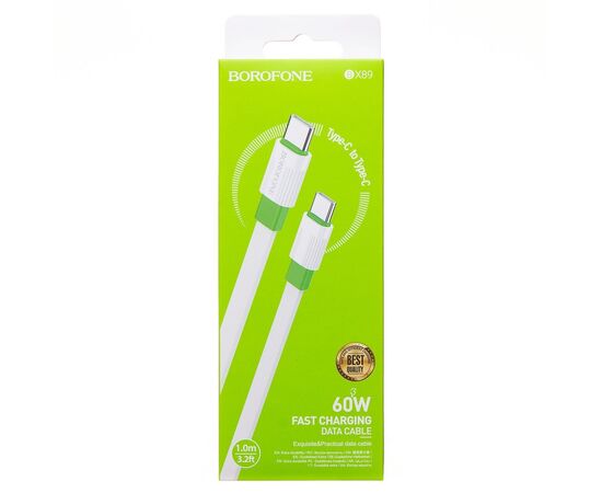  Кабель Type-C - Type-C Borofone BX89 100см 3A (white/green) (217504) 