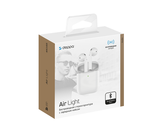  Беспроводные наушники с микрофоном Air Light, TWS, BT 5.3, 300 мАч, QI, белый, Deppa 44165 