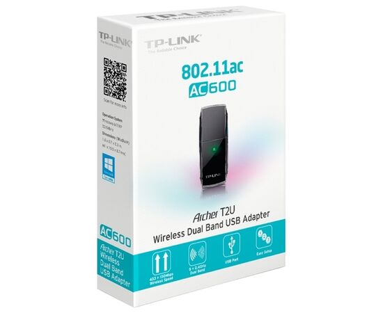  TP-LINK Archer T2U, AC600 Dual-Band Wi-Fi USB Адаптер, 433Mbps at 5Ghz + 150Mbps at 2.4Ghz, 802.11ac/a/b/g/n, USB2.0 