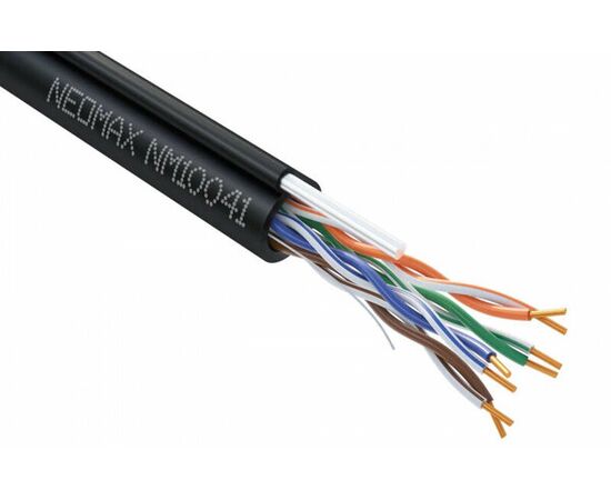  Витая пара NEOMAX NM10041 U/UTP cat.5e 4 пары (305 м) 0.50 мм (24 AWG) Медь, внешний, стальной трос 2.0мм, PE, черный 