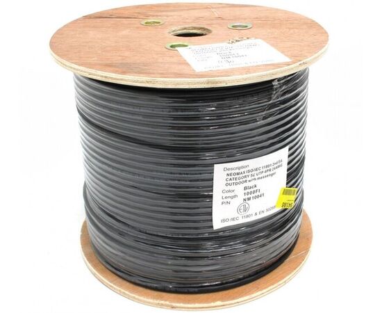  Витая пара NEOMAX NM10041 U/UTP cat.5e 4 пары (305 м) 0.50 мм (24 AWG) Медь, внешний, стальной трос 2.0мм, PE, черный 