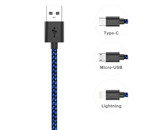  Дата-кабель PERO DC-04 micro-USB, 2А, 2м, Blue-black 