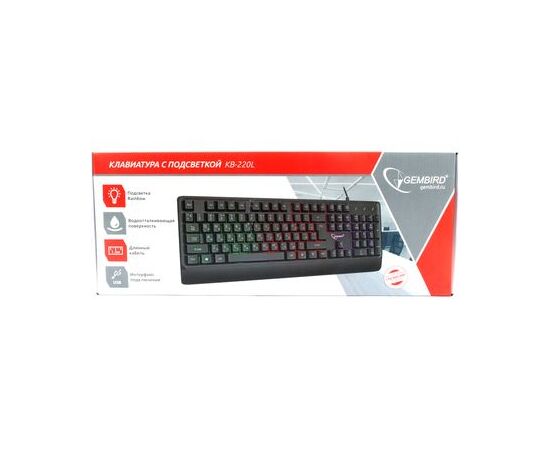  Клав. Gembird KB-220L, черный, USB, Rainbow, 1.5м 