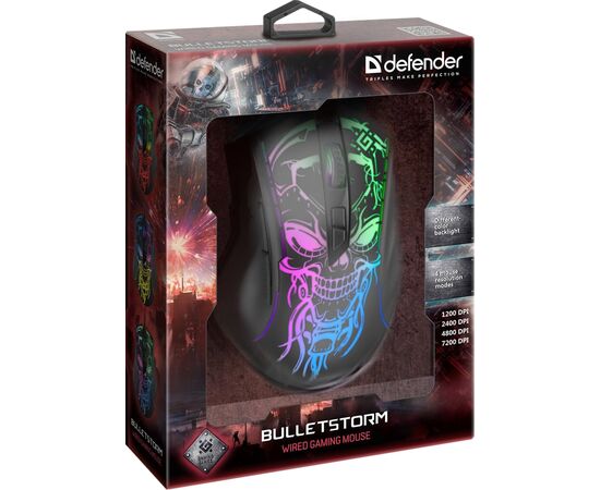  Мышь DEFENDER провод. игровая Bulletstorm GM-928 7кнопок,7200dpi 