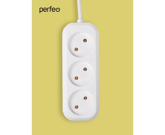  Сетевой удлинитель без заземления Perfeo "RU POWER", 3,0м, 3 розетки, белый (Р16-012) 