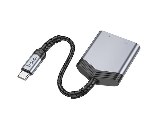  Переходник/Адаптер HOCO LS40 Type-C (m) - Dual Type-C (f), 8 см, серый металлик 