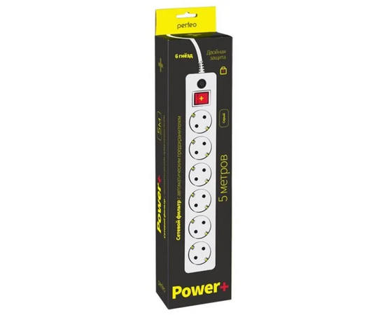  Сетевой фильтр Perfeo "POWER+", 5,0м, 6 розеток, серый (PF-PP-6/5,0-G) 