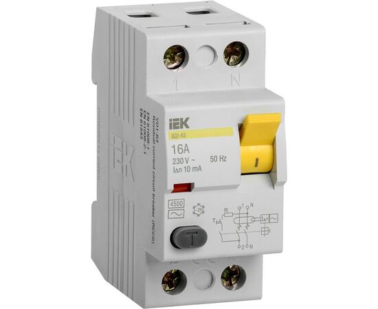  Выключатель дифф. тока IEK ВД1-63 MDV10-2-016-010 16A 10мА AC 2П 230В 2мод 