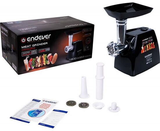  Мясорубка Endever Sigma-56, мощность 1800 Вт, в комплекте 3 решетки и 2 насадки, черный 