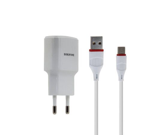  Сетевое зарядное устройство 1USB 2.1A в комплекте с дата-кабелем Type-C Borofone BA48A 1м (White) 